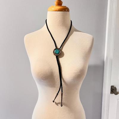 Eddy Chaco Navajo Turquoise, Silver & Braided Leather Bolero