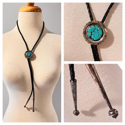 Eddy Chaco Navajo Turquoise, Silver & Braided Leather Bolero