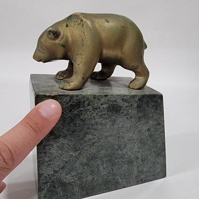 Vintage Gatco Solid Brass Bear, Bull statuary book ends