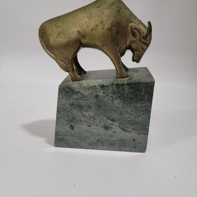 Vintage Gatco Solid Brass Bear, Bull statuary book ends