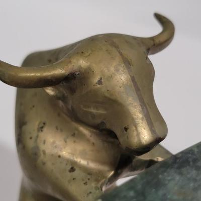 Vintage Gatco Solid Brass Bear, Bull statuary book ends