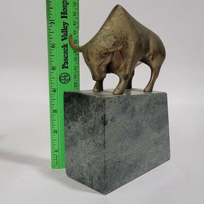 Vintage Gatco Solid Brass Bear, Bull statuary book ends