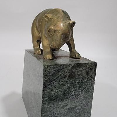 Vintage Gatco Solid Brass Bear, Bull statuary book ends