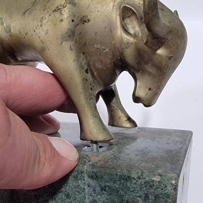 Vintage Gatco Solid Brass Bear, Bull statuary book ends