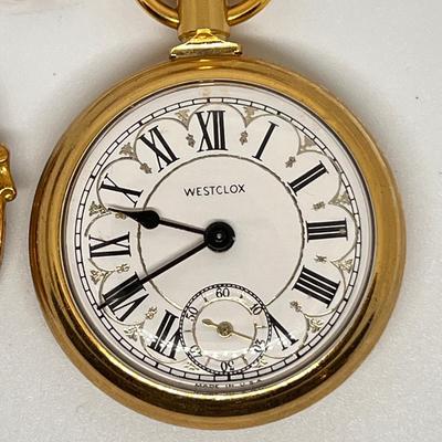 Vintage Westclox Engraved Train Pocket Watch & â€œOriginal By Robertâ€ Brooch