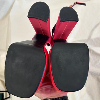 Pink satin platform heels. - size 37 (6.5)