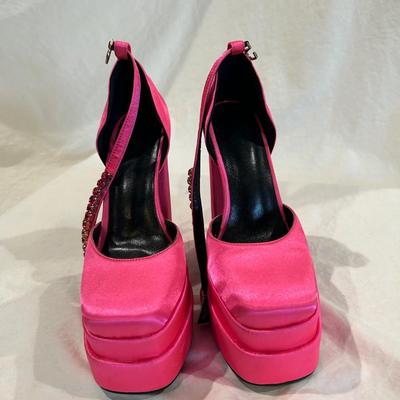 Pink satin platform heels. - size 37 (6.5)