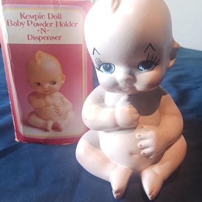 VINTAGE KEWPIE DOLL POWDER DISPENSER AND WIND-UP BABY