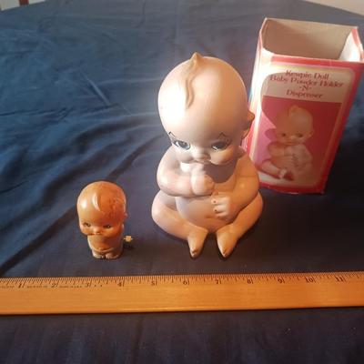 VINTAGE KEWPIE DOLL POWDER DISPENSER AND WIND-UP BABY
