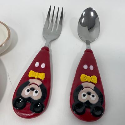 -217- KITCHEN | Mickey Mouse Handmade Spoon & Fork With Tray | Embroidered Mickey Mouse Napkins