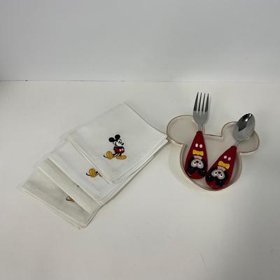 -217- KITCHEN | Mickey Mouse Handmade Spoon & Fork With Tray | Embroidered Mickey Mouse Napkins