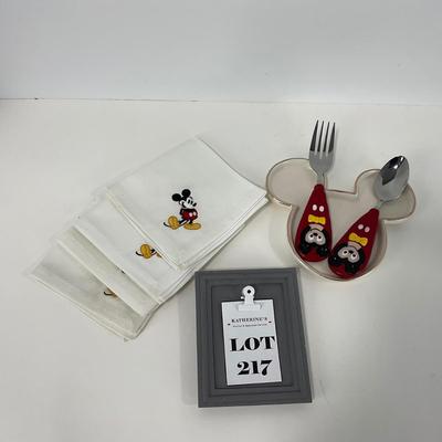 -217- KITCHEN | Mickey Mouse Handmade Spoon & Fork With Tray | Embroidered Mickey Mouse Napkins