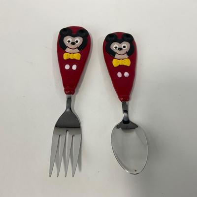 -217- KITCHEN | Mickey Mouse Handmade Spoon & Fork With Tray | Embroidered Mickey Mouse Napkins