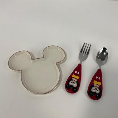 -217- KITCHEN | Mickey Mouse Handmade Spoon & Fork With Tray | Embroidered Mickey Mouse Napkins