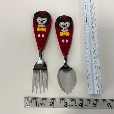 -217- KITCHEN | Mickey Mouse Handmade Spoon & Fork With Tray | Embroidered Mickey Mouse Napkins