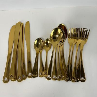 -220- KITCHEN | Mickey Mouse 23 Piece Gold Tone Silverware