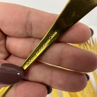 -220- KITCHEN | Mickey Mouse 23 Piece Gold Tone Silverware
