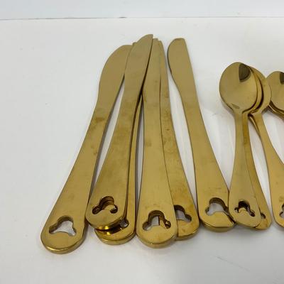 -220- KITCHEN | Mickey Mouse 23 Piece Gold Tone Silverware