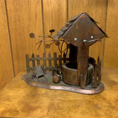 Vintage Copper Sheet Metal Table Sculpture, Wishing Well