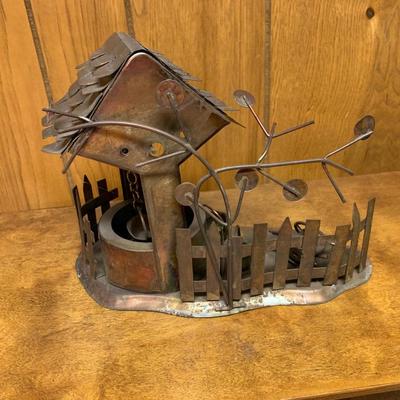 Vintage Copper Sheet Metal Table Sculpture, Wishing Well