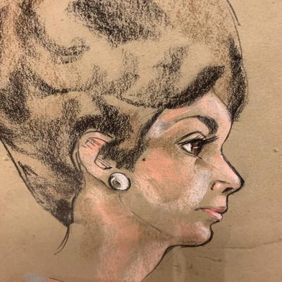 Original Pastel drawing of profile of a woman MCM