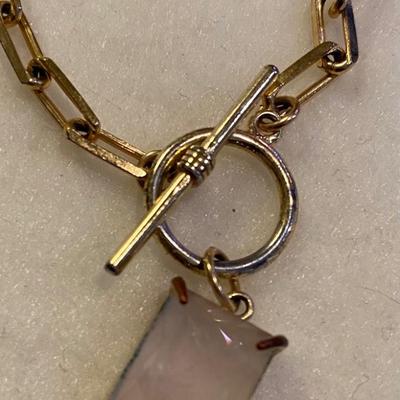Paper clip goldtone chain with rose quartz - choker 14â€
