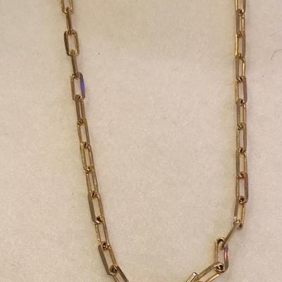 Paper clip goldtone chain with rose quartz - choker 14â€