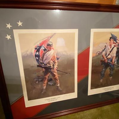A Nation Divided Framed Civil War Print Set; Signed Don Prechtel and Numbered