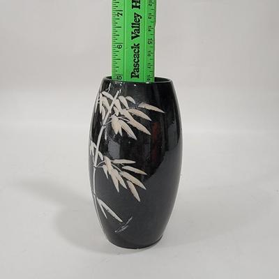 Asian handmade, bamboo etched vase.stoneware?