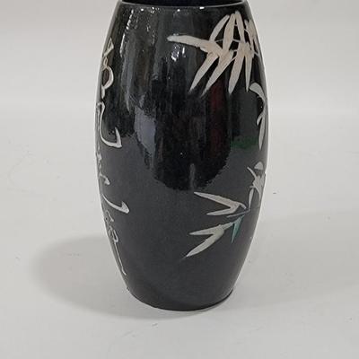 Asian handmade, bamboo etched vase.stoneware?
