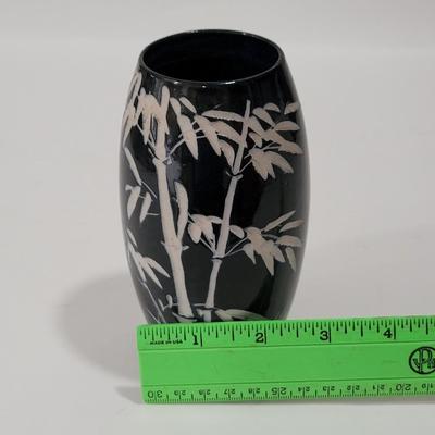 Asian handmade, bamboo etched vase.stoneware?