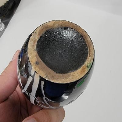 Asian handmade, bamboo etched vase.stoneware?