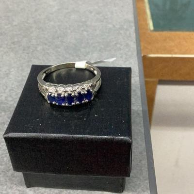 14kt White Gold Blue Sapphire & Diamond Ring (Size 12)