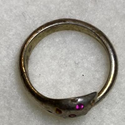 Sterling silver serpent ring with seven multicolored stones. Size 6