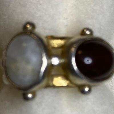Sterling silver ring with two cabachons. Size 6