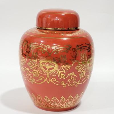 Vintage LJ ginger jar, orange and gold