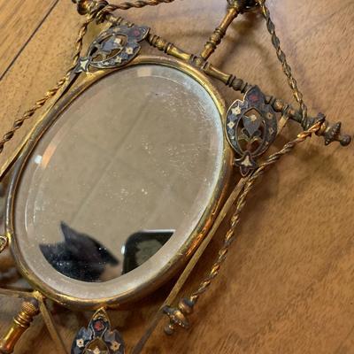Vintage hand or wall mirror Beveled, Geometric, intricate design