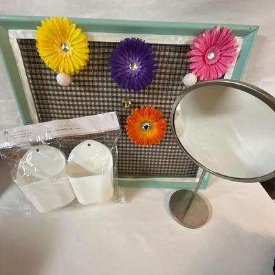 Metal Netted frame, mirror, wall pockets