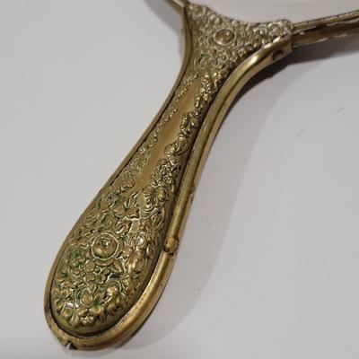 Antique hand held miror, porcelain hand painted