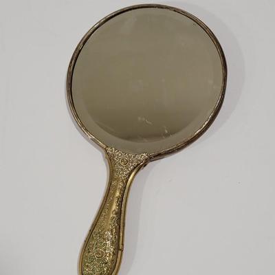 Antique hand held miror, porcelain hand painted