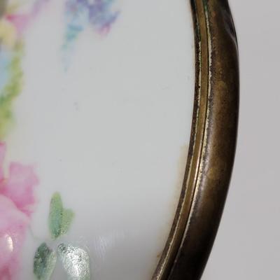 Antique hand held miror, porcelain hand painted