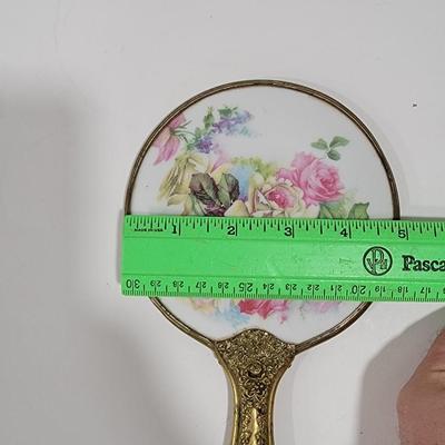 Antique hand held miror, porcelain hand painted