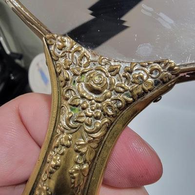 Antique hand held miror, porcelain hand painted
