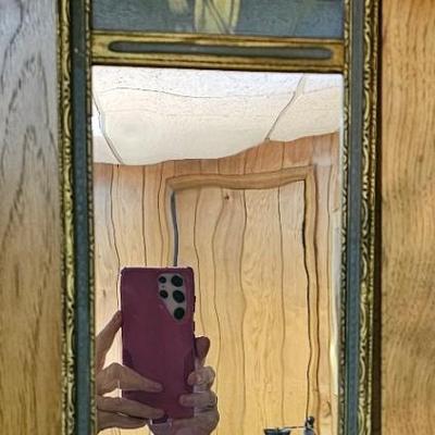 Antique Trumeau mirror with print of woman lounging