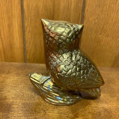 Small Vintage Brass Owl on a log