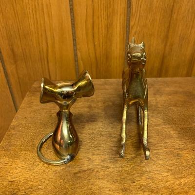 Vintage brass animal collection Rocking Horse, Bunny, Mouse and Momma Cat with Kittens