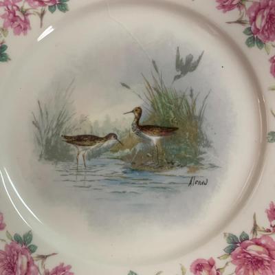 Limoges handpainte plate with roses and game birds