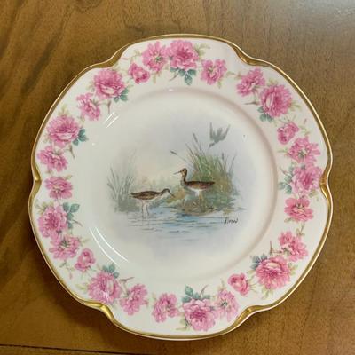 Limoges handpainte plate with roses and game birds