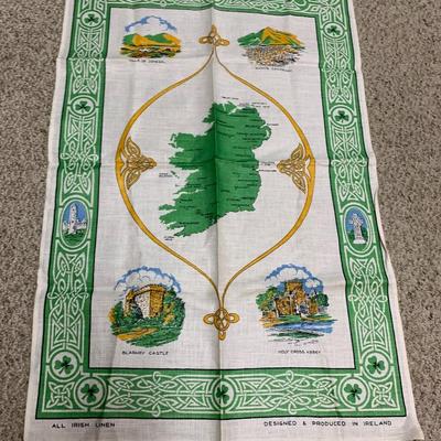 Vintage Irish LInen Castle design Dish Towel