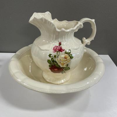 Large white pitcher and Basin